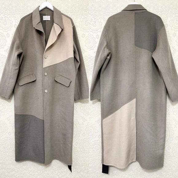 Dept. Anonym Wool Tri Color Paneled Long Coat - Picture 3 of 14